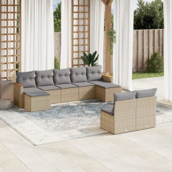 9 Pcs conj. sofás jardim c/ almofadões vime PE bege misturado