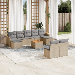 10 Pcs conj. sofás jardim c/ almofadões vime PE bege misturado