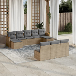 10 Pcs conj. sofás jardim c/ almofadões vime PE bege misturado
