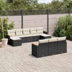 10 Pcs conjunto sofás de jardim c/ almofadões vime PE preto