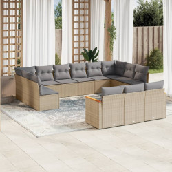 13 Pcs conj. sofás jardim c/ almofadões vime PE bege misturado