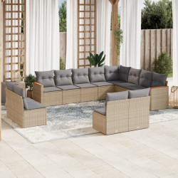 12 Pcs conj. sofás jardim c/ almofadões vime PE bege misturado