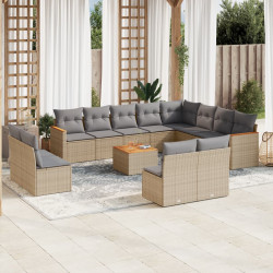 13 Pcs conj. sofás jardim c/ almofadões vime PE bege misturado