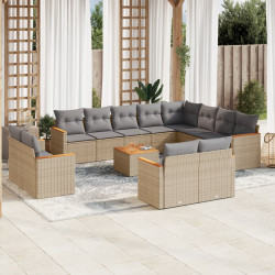 13 Pcs conj. sofás jardim c/ almofadões vime PE bege misturado