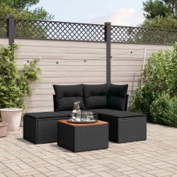 5 Pcs conjunto sofás de jardim com almofadões vime PE preto