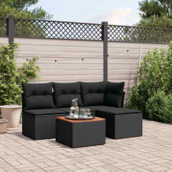 5 Pcs conjunto sofás de jardim com almofadões vime PE preto