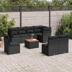 9 Pcs conjunto de sofás p/ jardim c/ almofadões vime PE preto