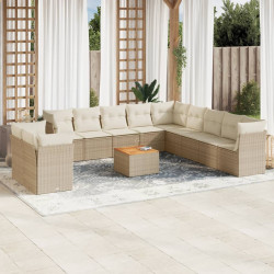 12 Pcs conjunto de sofás p/ jardim com almofadões vime PE bege
