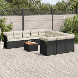 12 Pcs conjunto de sofás de jardim c/ almofadões vime PE preto