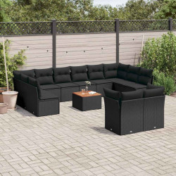 13 Pcs conjunto de sofás de jardim com almofadões vime PE preto