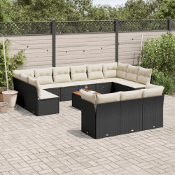 14 Pcs conjunto de sofás p/ jardim c/ almofadões vime PE preto