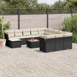 13 Pcs conjunto de sofás de jardim com almofadões vime PE preto