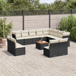 13 Pcs conjunto de sofás de jardim com almofadões vime PE preto
