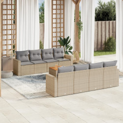 9 Pcs conj. sofás jardim c/ almofadões vime PE bege misturado