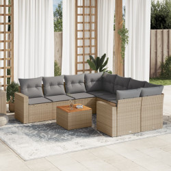 9 Pcs conj. sofás jardim c/ almofadões vime PE bege misturado
