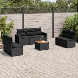 8 Pcs conjunto sofás de jardim com almofadões vime PE preto