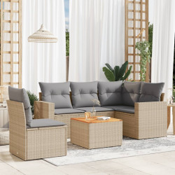 6 Pcs conj. sofás jardim c/ almofadões vime PE bege misturado