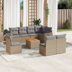 9 Pcs conj. sofás jardim c/ almofadões vime PE bege misturado