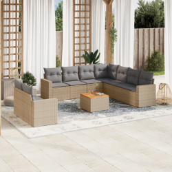10 Pcs conj. sofás jardim c/ almofadões vime PE bege misturado