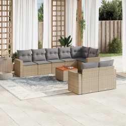 9 Pcs conj. sofás jardim c/ almofadões vime PE bege misturado