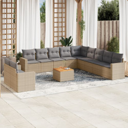 12 Pcs conj. sofás jardim c/ almofadões vime PE bege misturado
