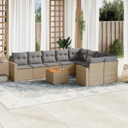 10 Pcs conj. sofás jardim c/ almofadões vime PE bege misturado