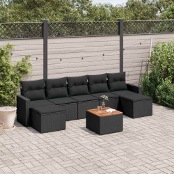 8 Pcs conjunto sofás de jardim com almofadões vime PE preto