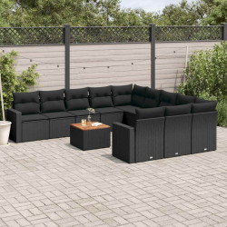 12 Pcs conjunto de sofás de jardim c/ almofadões vime PE preto