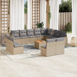 13 Pcs conj. sofás jardim c/ almofadões vime PE bege misturado