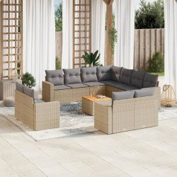 12 Pcs conj. sofás jardim c/ almofadões vime PE bege misturado