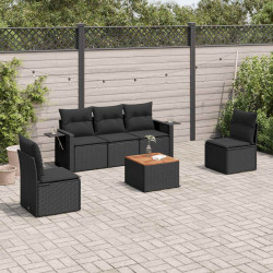 6 Pcs conjunto sofás de jardim c/ almofadões vime PE preto