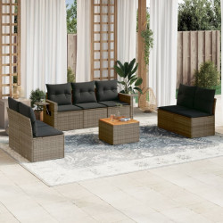 8 Pcs conjunto sofás de jardim c/ almofadões vime PE cinzento