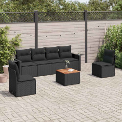 7 Pcs conjunto de sofás p/ jardim c/ almofadões vime PE preto