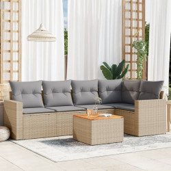 6 Pcs conj. sofás jardim c/ almofadões vime PE bege misturado