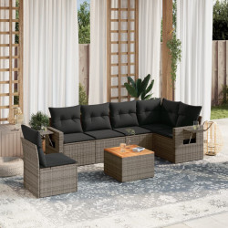 7 Pcs conjunto sofás p/ jardim c/ almofadões vime PE cinzento