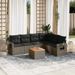 7 Pcs conjunto sofás p/ jardim c/ almofadões vime PE cinzento
