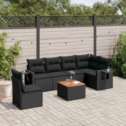 7 Pcs conjunto de sofás p/ jardim c/ almofadões vime PE preto
