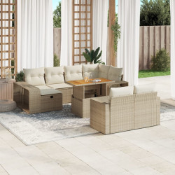 11 Pcs conjunto sofás de jardim c/ almofadões vime PE bege