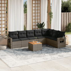8 Pcs conjunto sofás de jardim c/ almofadões vime PE cinzento