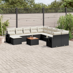 12 Pcs conjunto de sofás de jardim c/ almofadões vime PE preto