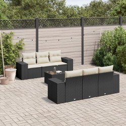 7 Pcs conjunto de sofás p/ jardim c/ almofadões vime PE preto
