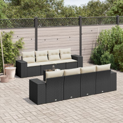 9 Pcs conjunto de sofás p/ jardim c/ almofadões vime PE preto