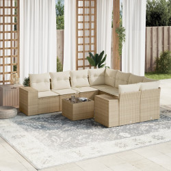 9 Pcs conjunto de sofás p/ jardim com almofadões vime PE bege