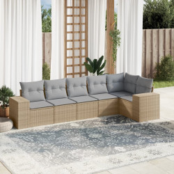 6 Pcs conjunto de sofás p/ jardim com almofadões vime PE bege