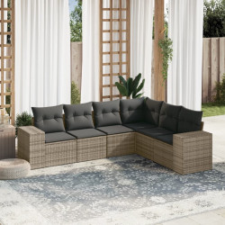 6 Pcs conjunto sofás de jardim com almofadões vime cinzento