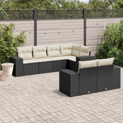 7 Pcs conjunto de sofás p/ jardim c/ almofadões vime PE preto