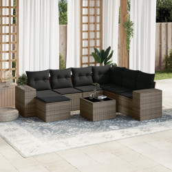 8 Pcs conjunto sofás de jardim c/ almofadões vime PE cinzento
