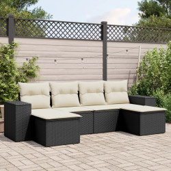 6 Pcs conjunto sofás de jardim c/ almofadões vime PE preto