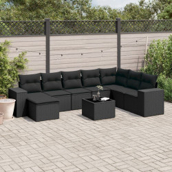 9 Pcs conjunto de sofás p/ jardim c/ almofadões vime PE preto