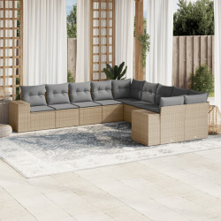 10 Pcs conjunto de sofás p/ jardim com almofadões vime PE bege